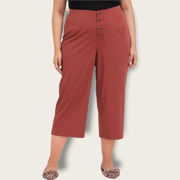 Torrid Brick Red Twill Button Fly Wide Leg Culotte Pant Size 18 - Picture 10 of 10
